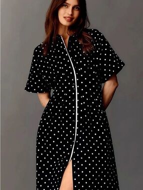 Exquise Tobje Button Shirt Dress Anthropologie Black/White Polka Dots (LP)
